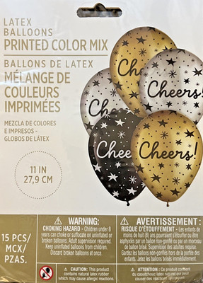 Cheers 11'' Balloons 15 piece Colorful Multicolor Printed Birthday Decorations