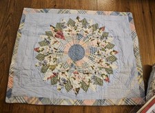 Vintage Quilted Pillow Sham Set Starburst Medallion Blue Green Pink NIP SUNHAM
