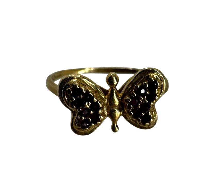 Solid 14K Yellow Gold Natural Ruby Butterfly Ring… - image 1