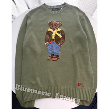 POLO RALPH LAUREN Men's Olive Polo Bear Crewneck Knit Sweater NWT Size Medium
