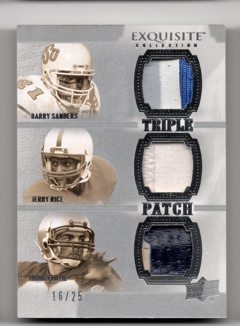 2010 Exquisite Triple Patch E3P-SRF Barry Sanders Jerry Rice Flutie 16/25