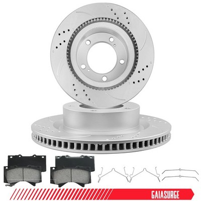Front Drilled Slotted Rotors Pad for 2016-2018 Toyota Sequoia Tundra Lexus LX570
