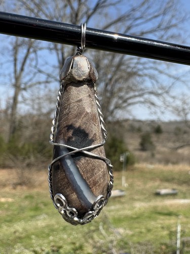 Handmade Petrified Wood Fossil Pendant Wire Wrapped Artisan Lapidary 1.75”