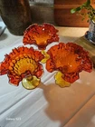 Vintage Fenton Amberina Glass Compotes (3) Ruffled Edge