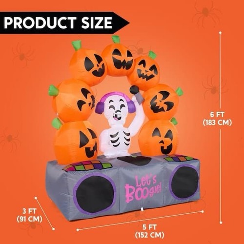 6 Ft. LED Halloween Skeleton & Pumpkin with Music Inflatable Prop Decoration New - Picture 2 of 6