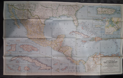 National Geographic Countries of Caribbean Map Insert October 1947 FREE SHIPPING