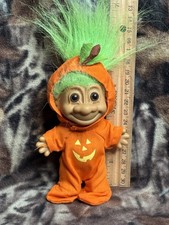 Vintage Russ Troll 5" Doll Green Haired Halloween Pumpkin Jack-O-Lantern COSTUME