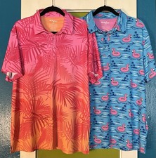 2 Birdie Bound Performance Golf Shirts Swimming Flamingo  Ombr  Tropical Palm L