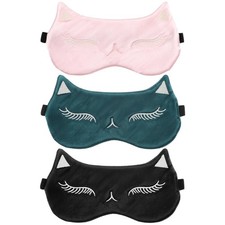Cute Cat Silk Satin Eye Mask - 3Pcs Women's Blackout One Size, Multi-colored