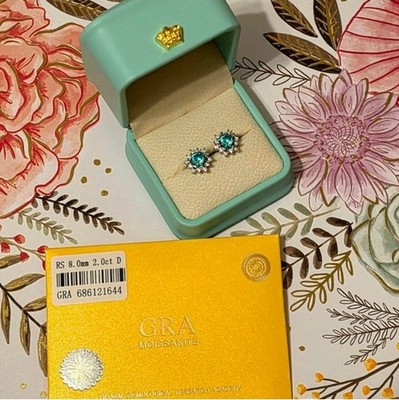 Certified 2ct Blue Moissanite Earrings With 925 Sterling Silver