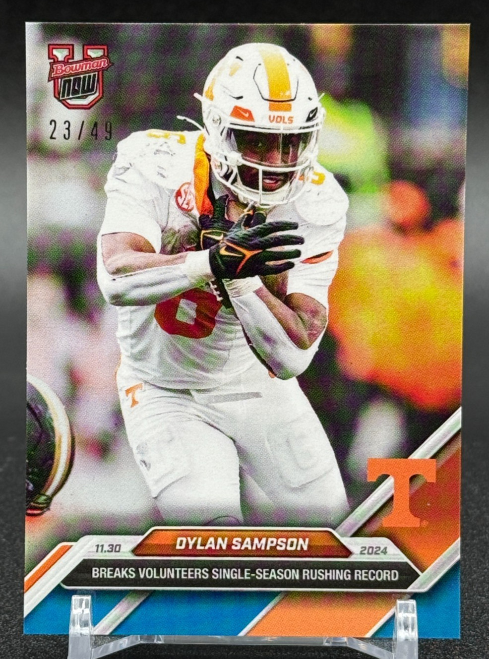 2024 Bowman U Now Dylan Sampson Vols Single Season Rushing Record #51 Blue 23/49