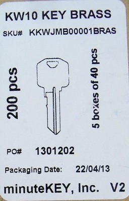 KW10 Key Brass - MinuteKey, Inc-40 Blank Pieces