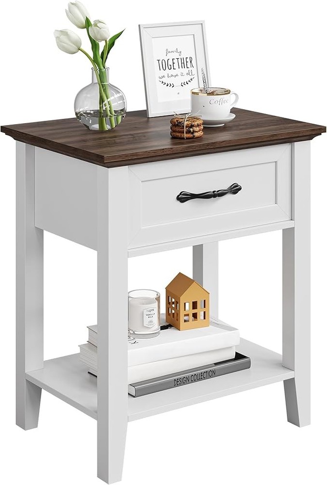 Nightstands With Drawer and 2Tier Storage Shelves Compact End Tables for Bedroom