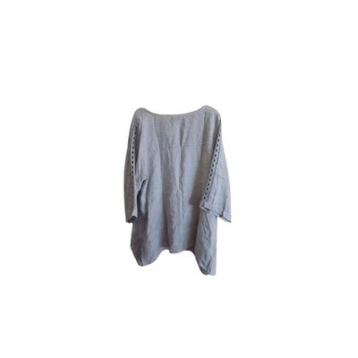 Valentina Naldi Italy Blue Linen Tunic Top 2X Sharkbite Hem Crochet Sleeve Mens