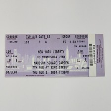 Vtg WNBA New York Liberty Vs Minnesota Lynx Ticket Stub August 2 2007 8/2/2007