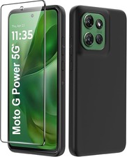 Black Hard Case with Tempered Glass Screen Protector for Moto G Power 5G 2025