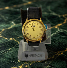 LIP Heritage Quarz Armbanduhr Analog Gold Edelstahl schwarzes Lederband Box