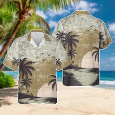 Vintage Beach Sunset Palm Tree Hawaiian Shirt Summer Aloha Tropical