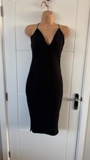 Unbranded Black Bodycon Midi Dress Strappy Textured Sleeveless UK 8-10 S B28