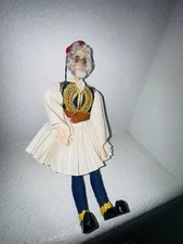 Vintage MCM Traditional Greek Souvenir Doll Handmade Man Folk Art Figurine