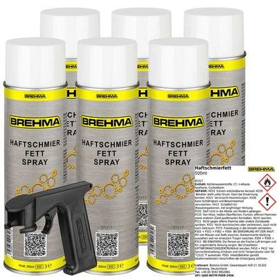 6x BREHMA Haftschmierspray Haftschmierfett Fett Spray Haftschmiermittel Griff