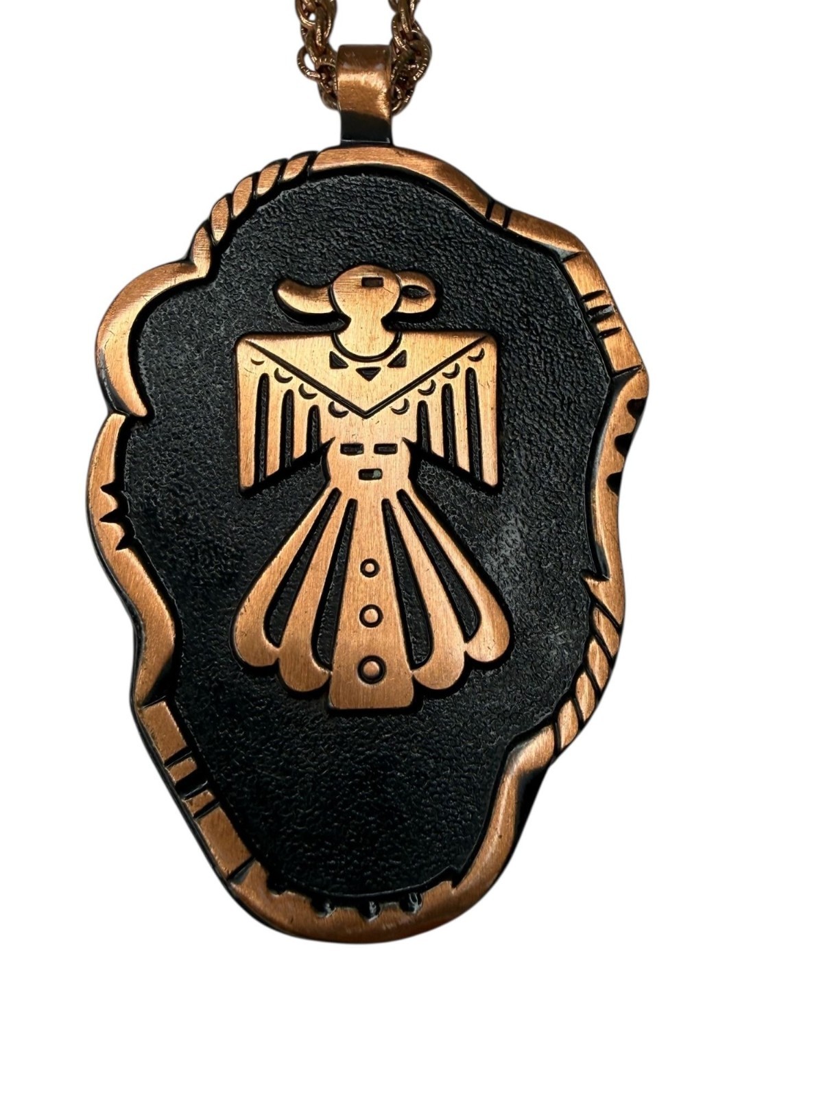Vintage Solid Copper Thunderbird Pendant Necklace… - image 3