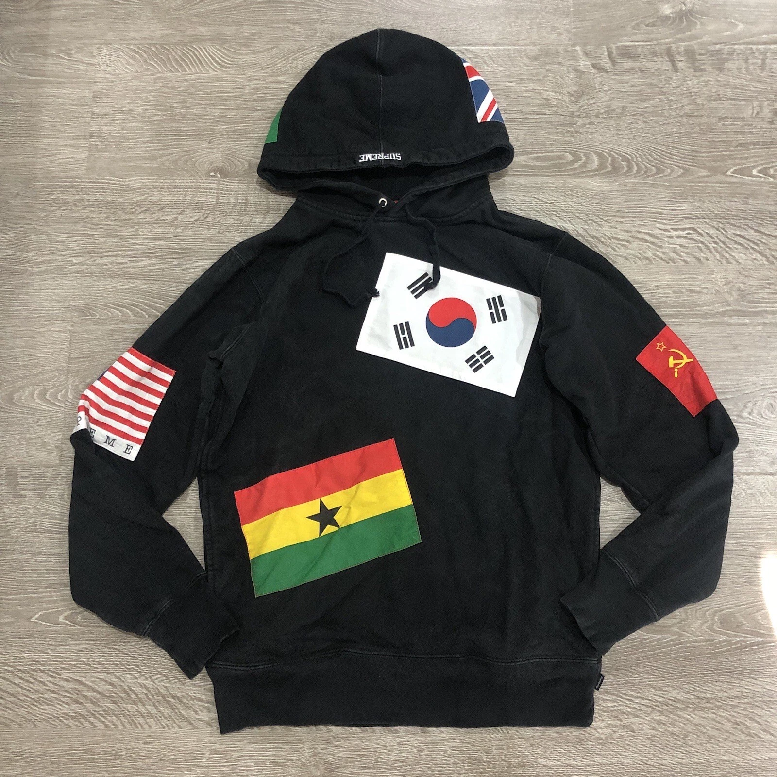 Rare pull patch drapeaux supreme sweat à capuche hype rue noir moyen