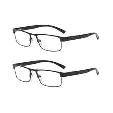 2 Pack Mens Rectangular Metal Frame Classic Reading Glasses Spring Hinge Readers