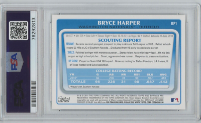 Bryce Harper - 2011 Bowman Prospects #BP1 Rookie PSA 9 Mint