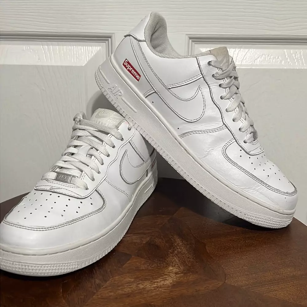 NIKE AIR FORCE 1 x Baskets SUPREME   Tout Blanc Supreme Homme Taille 10,5   GUC