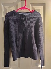 Gap Kids Cardigan Sweater Girl's Medium Navy Blue Cable Knit Classic Cotton