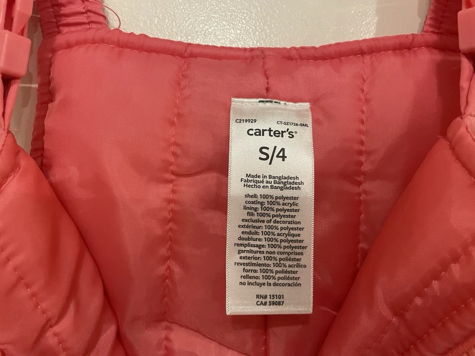Carter's Niños Niñas Rosa Sólido 100% Poliéster Correa Ajustable Traje de Nieve Rosa S 4 Foto 2 de 4