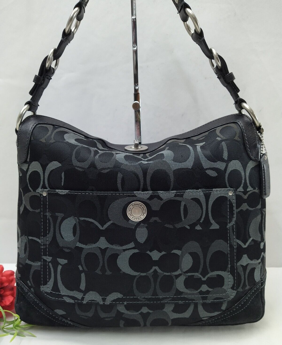 Coach Chelsea Signature Black Canvas Leather Trim Turnlock Hobo