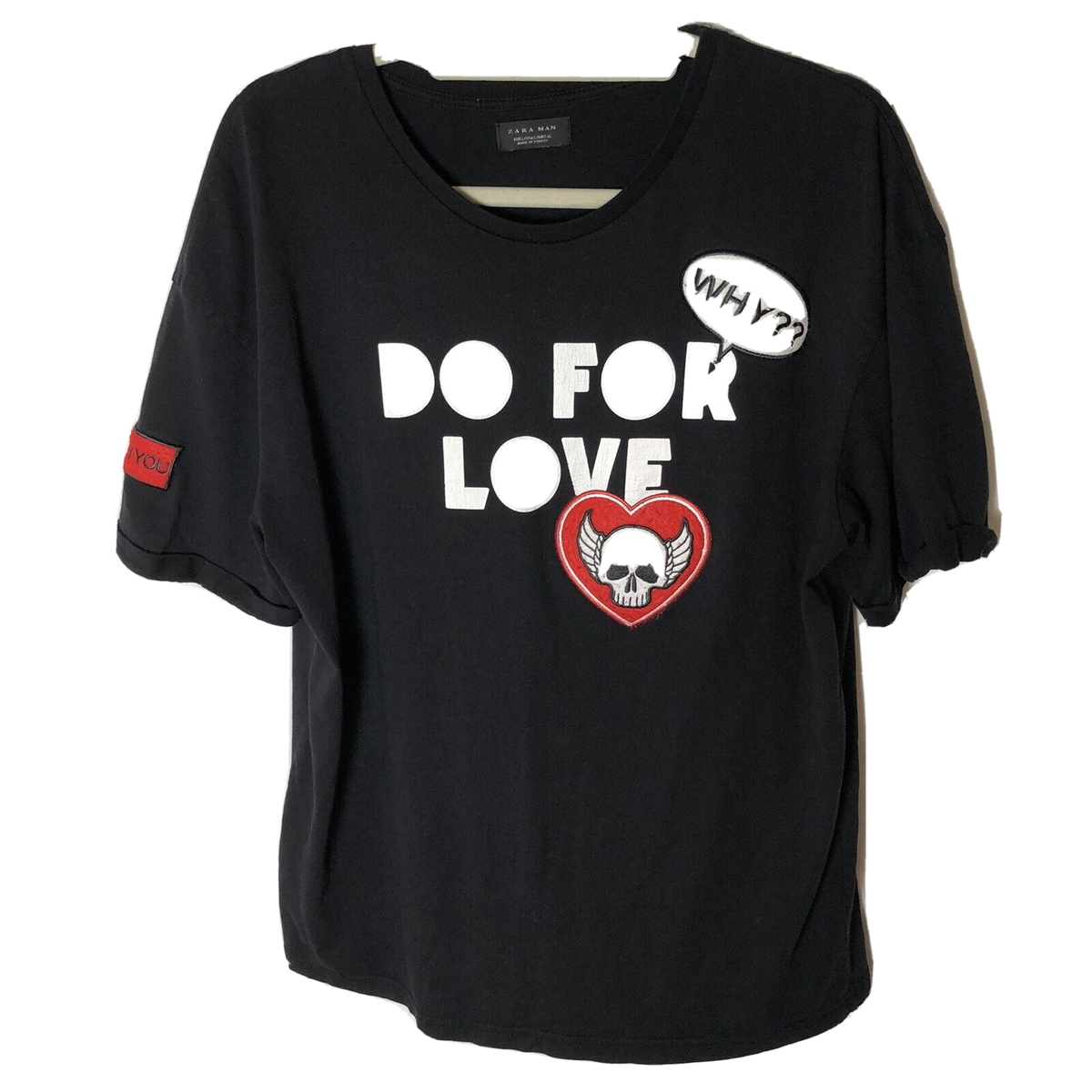 Zara Man Graphic T Shirt Black Adult Large Short Cuffed Sleeves 