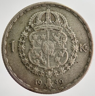 Silbermünze Schweden 1 Krone 1949 | Sammlerqualität | A8407