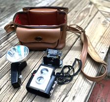 Vintage Kodak Brownie Starflex Camera w/ Flash and Case - AS IS UNTESTED