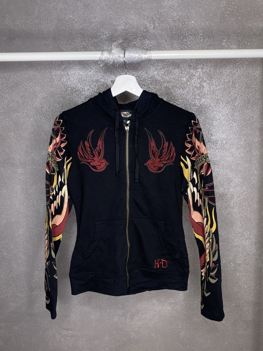 Harley Davidson Vintage Women Zip Hoodie Black Biker Size XS Harley Davidson Vintage Women Zip Hoodie Black Biker Size XS