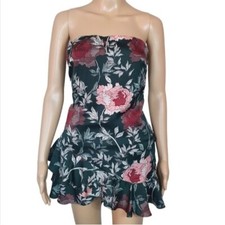 Saints + secrets floral dress Sz 12 strapless bubble emerald green ruffled mini