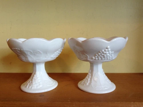 Vintage Indiana Milk Glass harvest grapes Pedestal Single Candle Holders