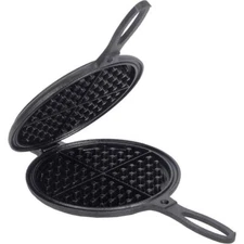 Lehman's Cast Iron Waffle Maker, Pre-Seasoned Stovetop 2 Pc Pan Makes 7 Inch