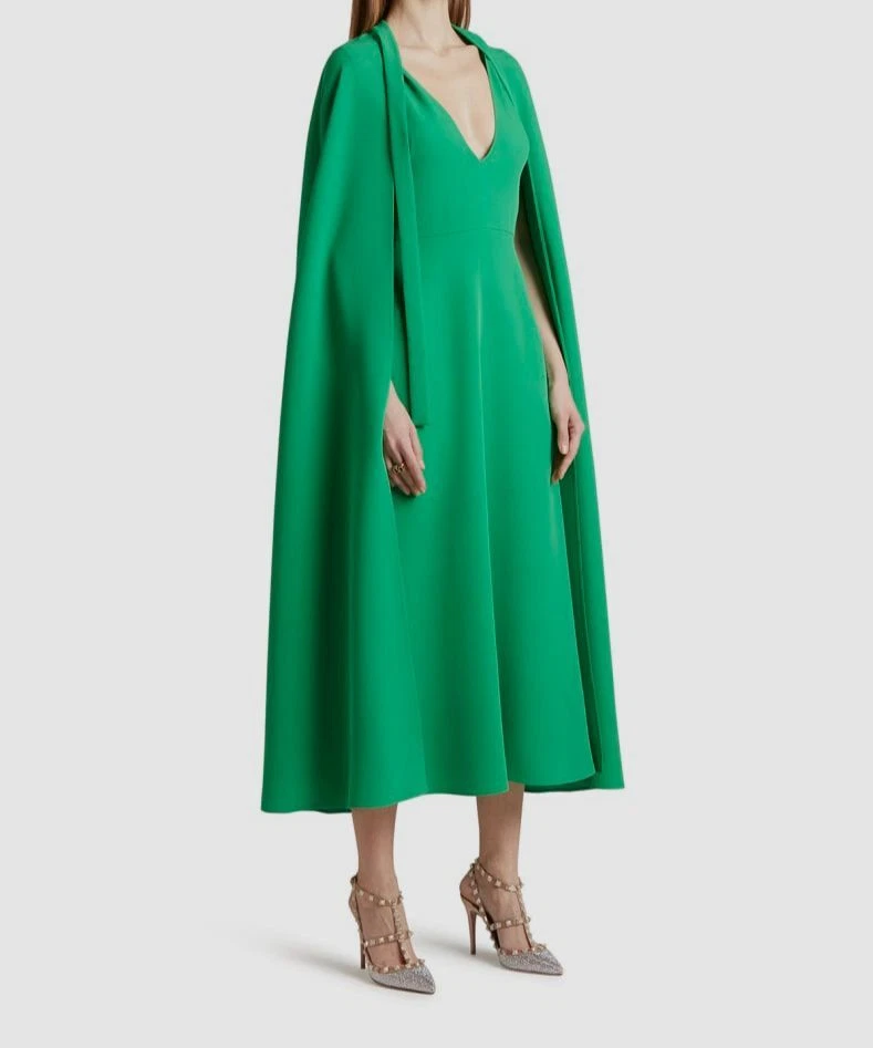 Abito MIDI Valentino da donna verde seta cady mantello da $5700 taglia 40