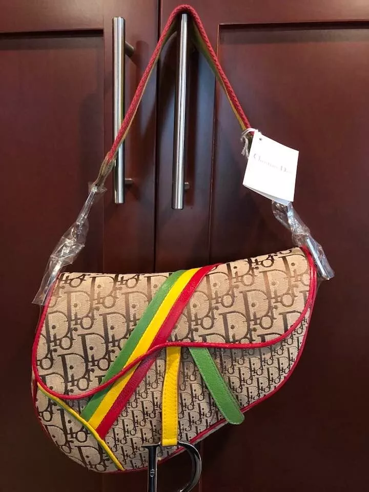 New Authentic Christian Dior Trotter Saddle Bag in logo Canvas Rasta