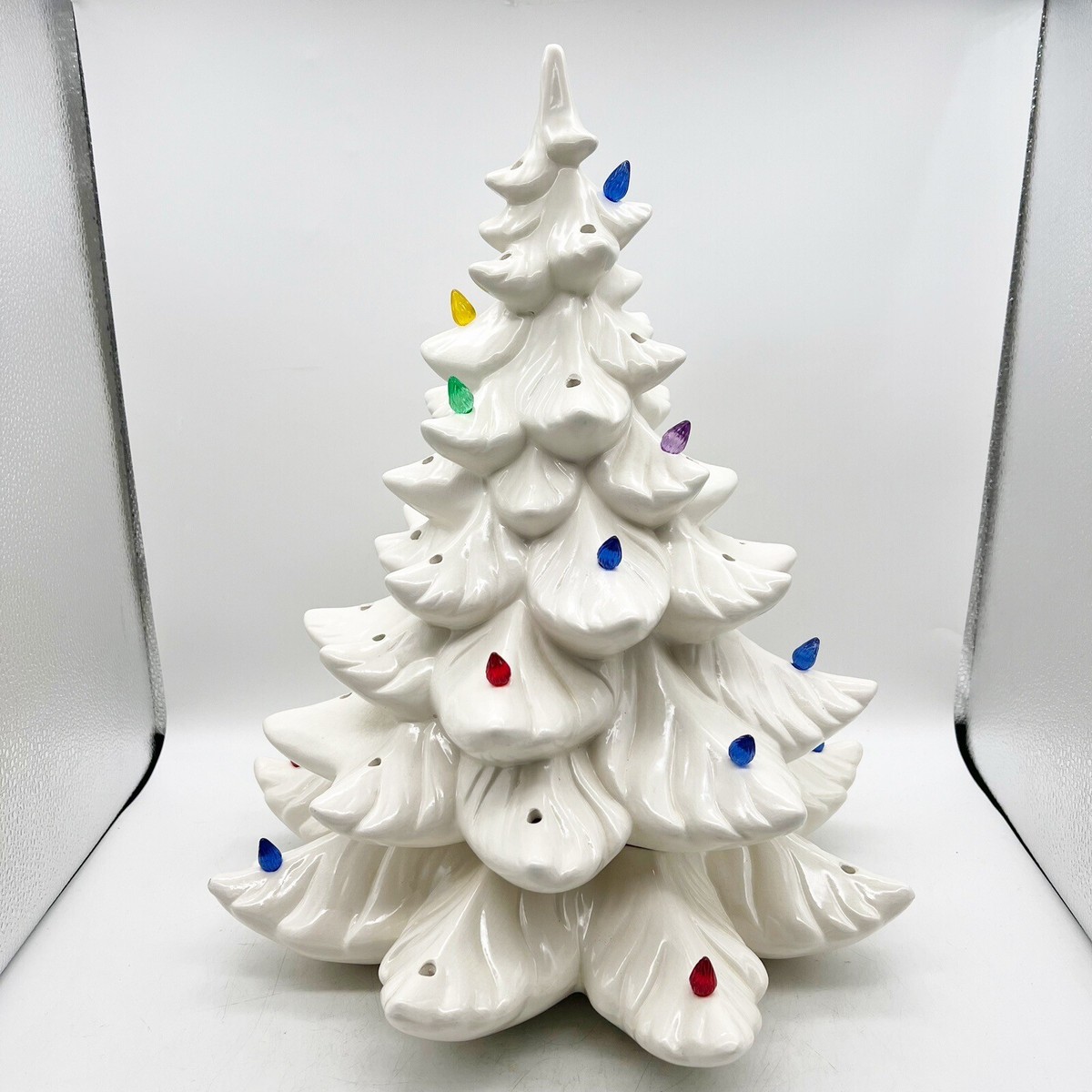 Vintage 16” White Ceramic Christmas Tree Atlantic Mold Retro