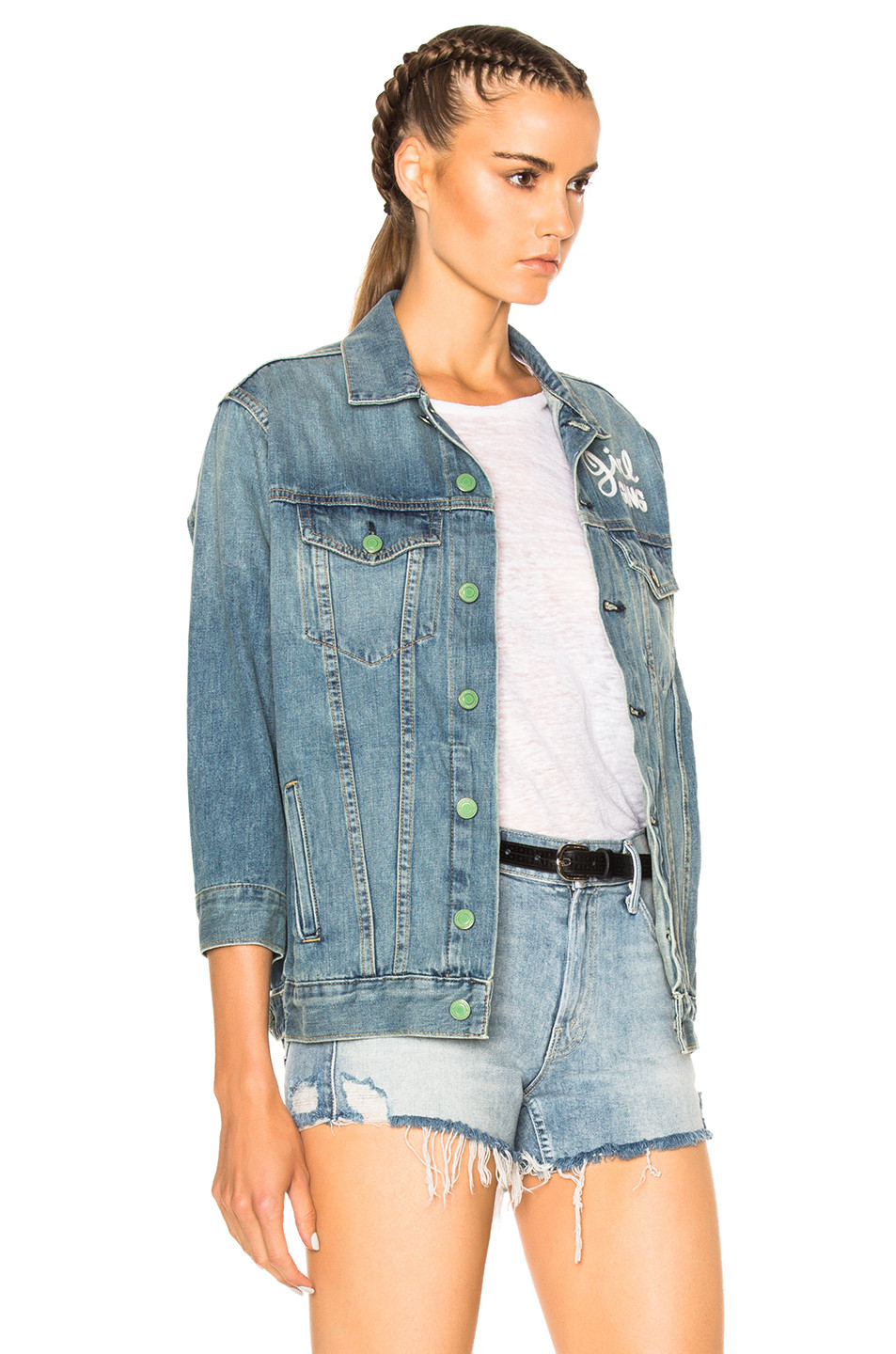 470 SANDRINE ROSE " Trouble Maker " Girl Gang Denim Jacket ( S