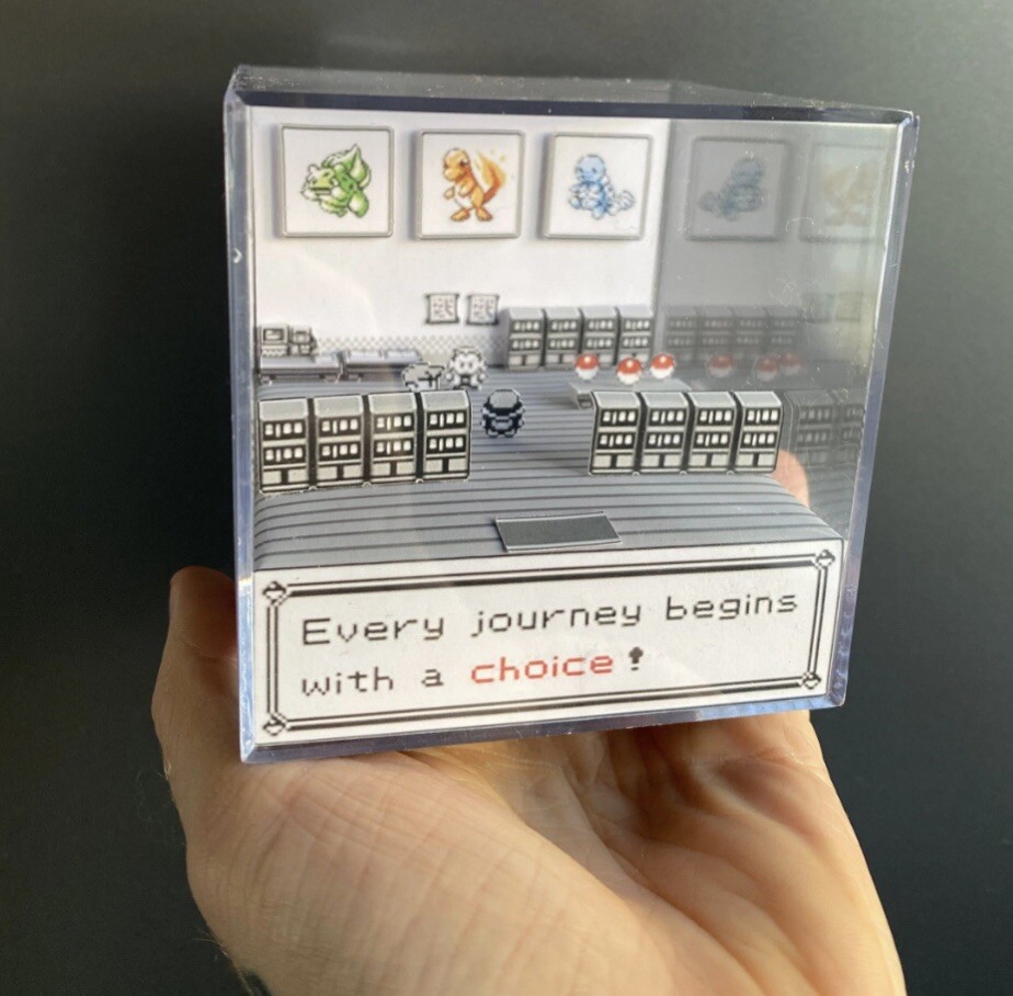 Pokemon Professor Oaks Lab Diorama 3D Cubo Acrílico | Hecho a Mano Gen 1/3 Arrancadores