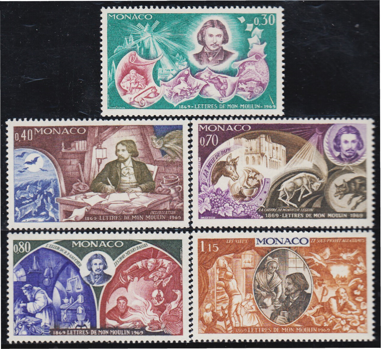 Monaco 792/96 1969 Centenary 1ª Edition Of Letters of World A.Daudet ...