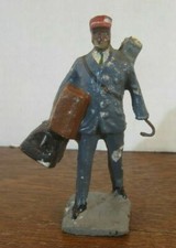 Old VINTAGE Composite BAGGAGE Toy Figurine GREY Overcoat/ Hat Made in Japan