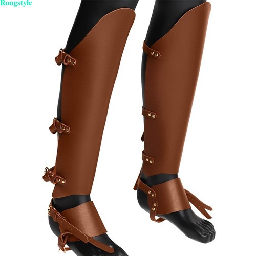 Larp Leather Leg Armor Gothic Greaves Half Chaps Gaiter Medieval Viking Knight - Picture 5 of 21