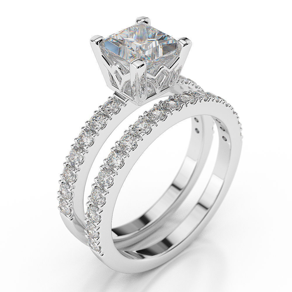 0.42 Carat Diamond Engagement Ring Trio Set - 10K White Gold, Bridal Set For Men & Women - View #3