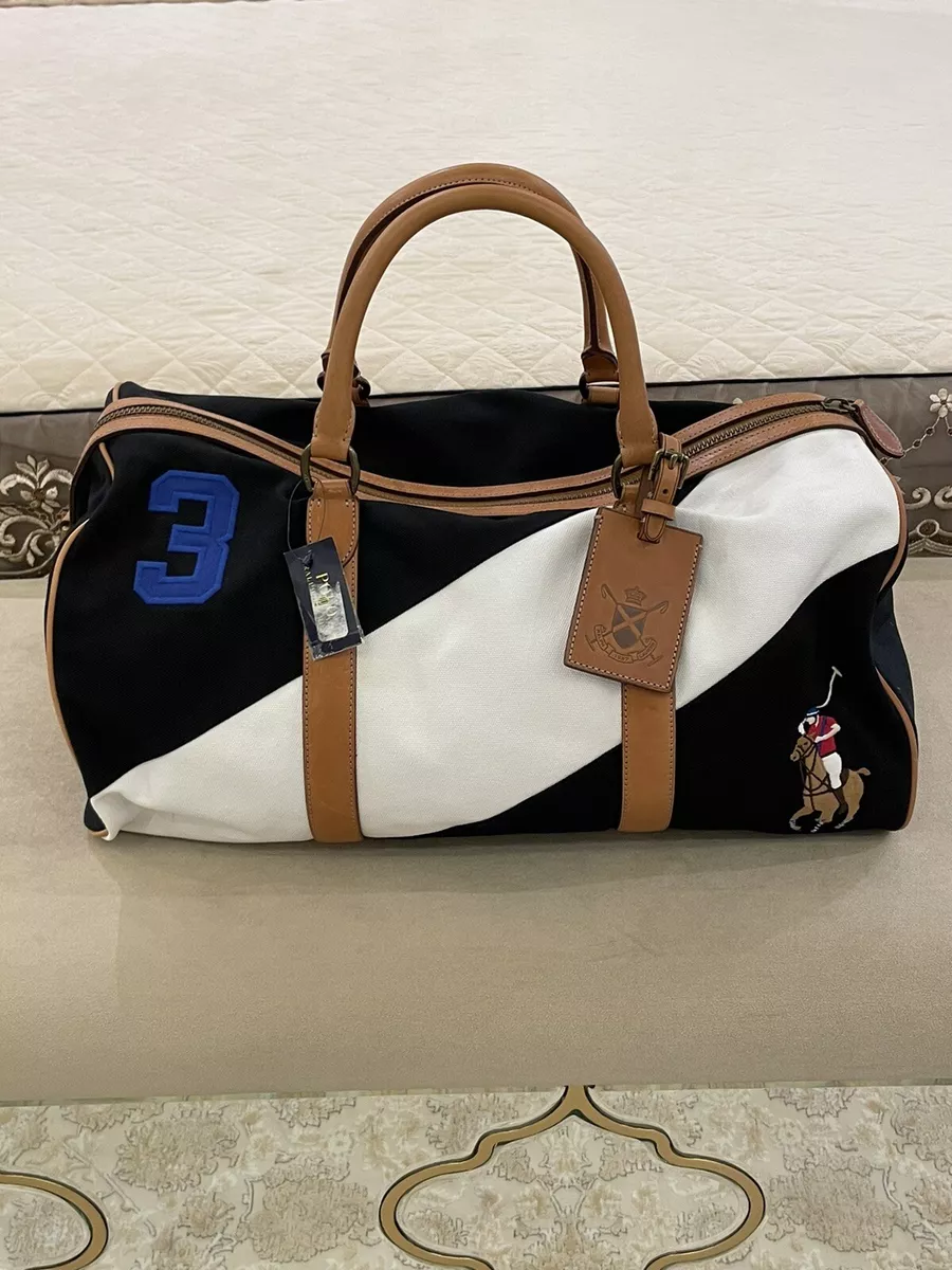 Ralph Lauren Rare Big Pony Duffle bag In Black And White Canvas With Leather